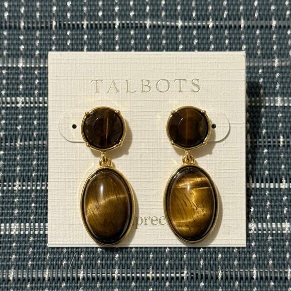 NEW | Talbots | Semiprecious Tiger’s Eye Drop Earrings (RET $34) - Picture 1 of 5